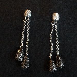 Silver tone earrings with pave ball drop